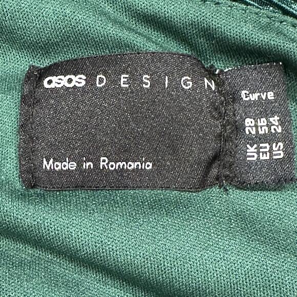 ASOS Design Curve Dress Plus 24 Green Fallen Shoulder Pleated Drape Maxi - Picture 6 of 6